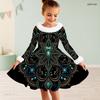 Girls High Neck Long Sleeve Pastel Printed A Line Flared Dress With Faux Fur Trim Big Bow