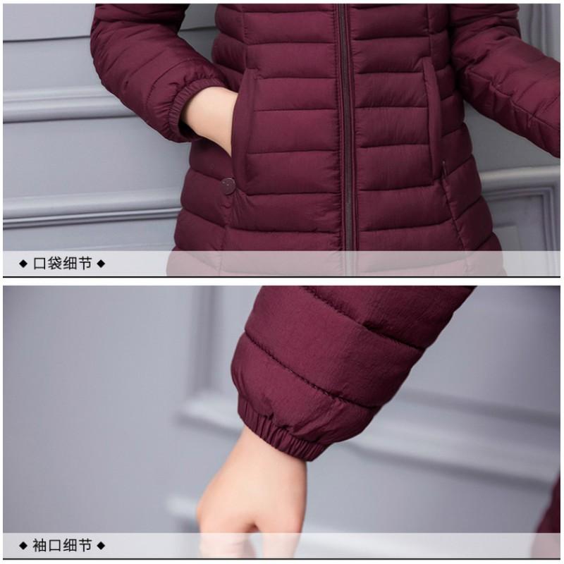 Womens Mid-Length Slim Fit Cotton-Padded Coat With Hood Lightweight Warm Winter Jacket Daily Wear