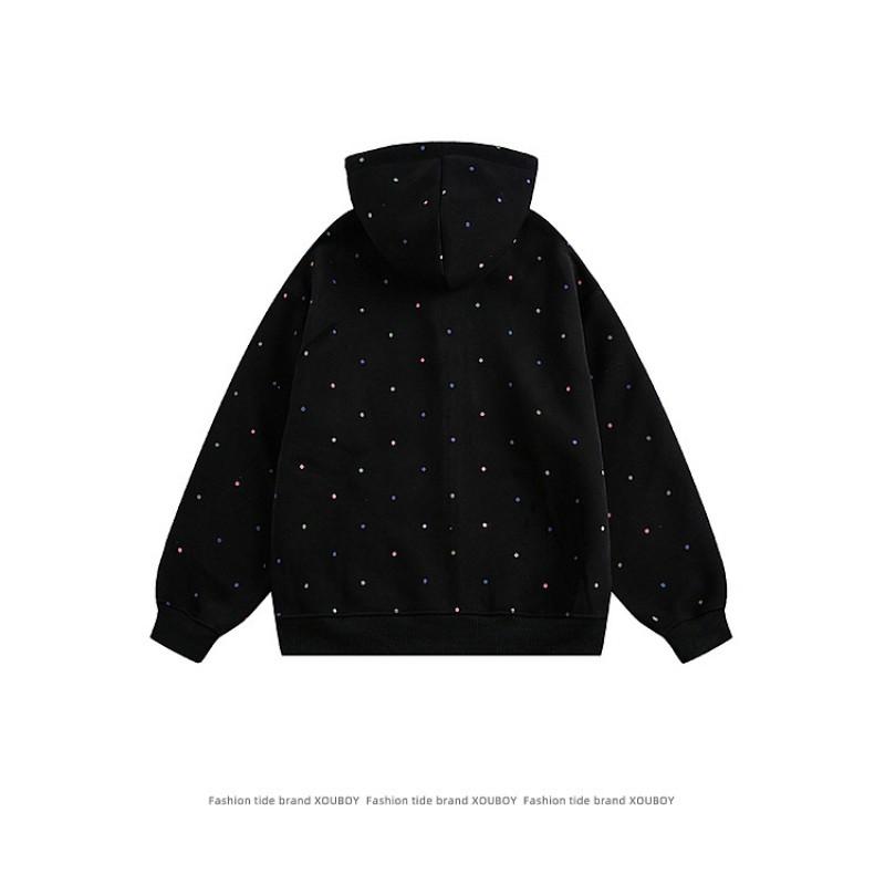 Oversized Polka Dot Hooded Sweatshirt Cardigan Unisex Streetwear Loose Fit Long Sleeve Fall