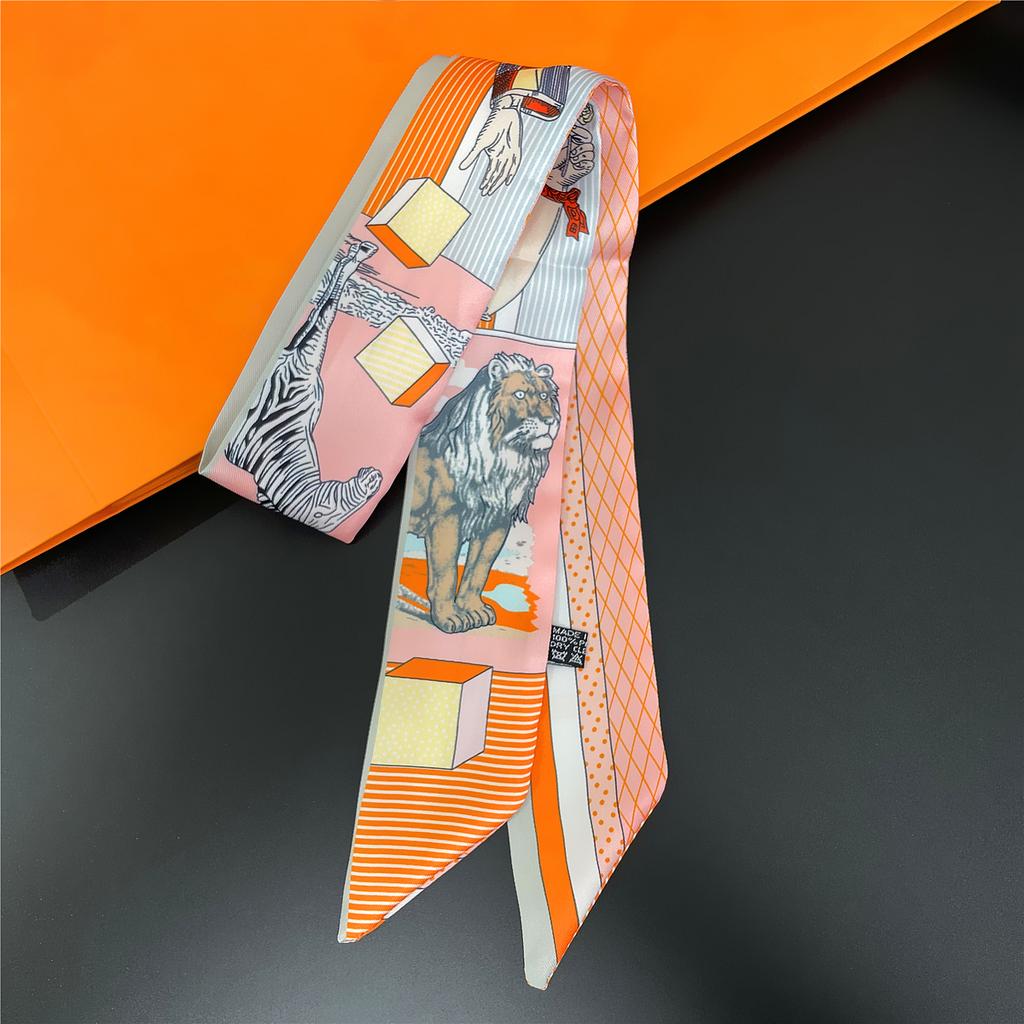 2024 Бренд Дизайн Клетчатый Шелковый Шарф Роскошный Шарф Женский Фуляр Узкая Сумка Шарфы Шейный Платок Для Женщин Модная Повязка На Голову Для Волос