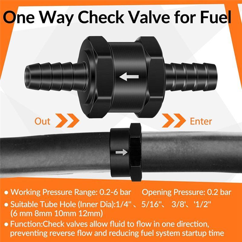 1/4 Inch 5/16 Inch 3/8 Inch 1/2 Inch Fuel Non-Return Inline One-Way Check Valve Suitable For (4 Pieces Black)