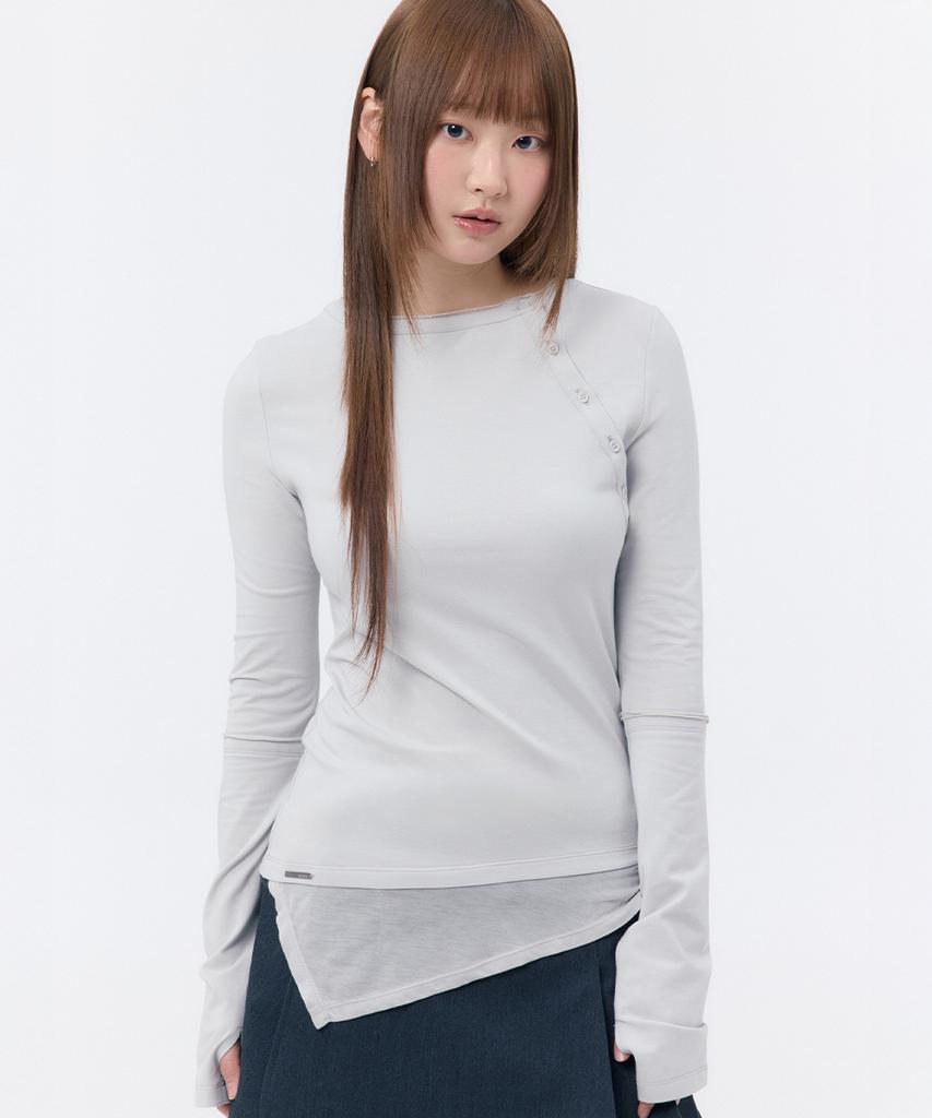 MISEKI SEOUL Slash Button Layered Long Sleeve Light Gray