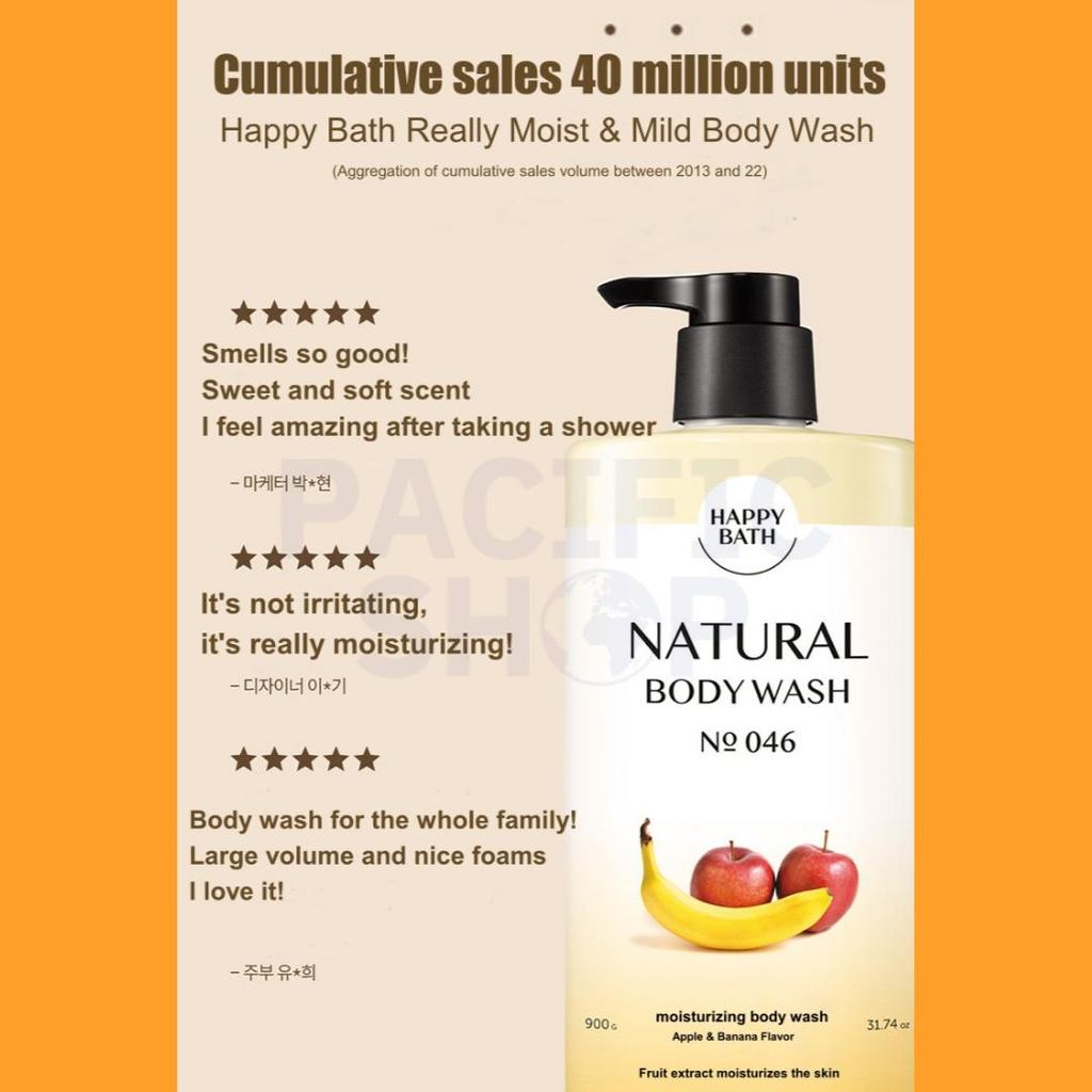 HAPPY BATH Real Gentle , Real Moist Body Wash 900ml(Babypower, Apple & Banana)