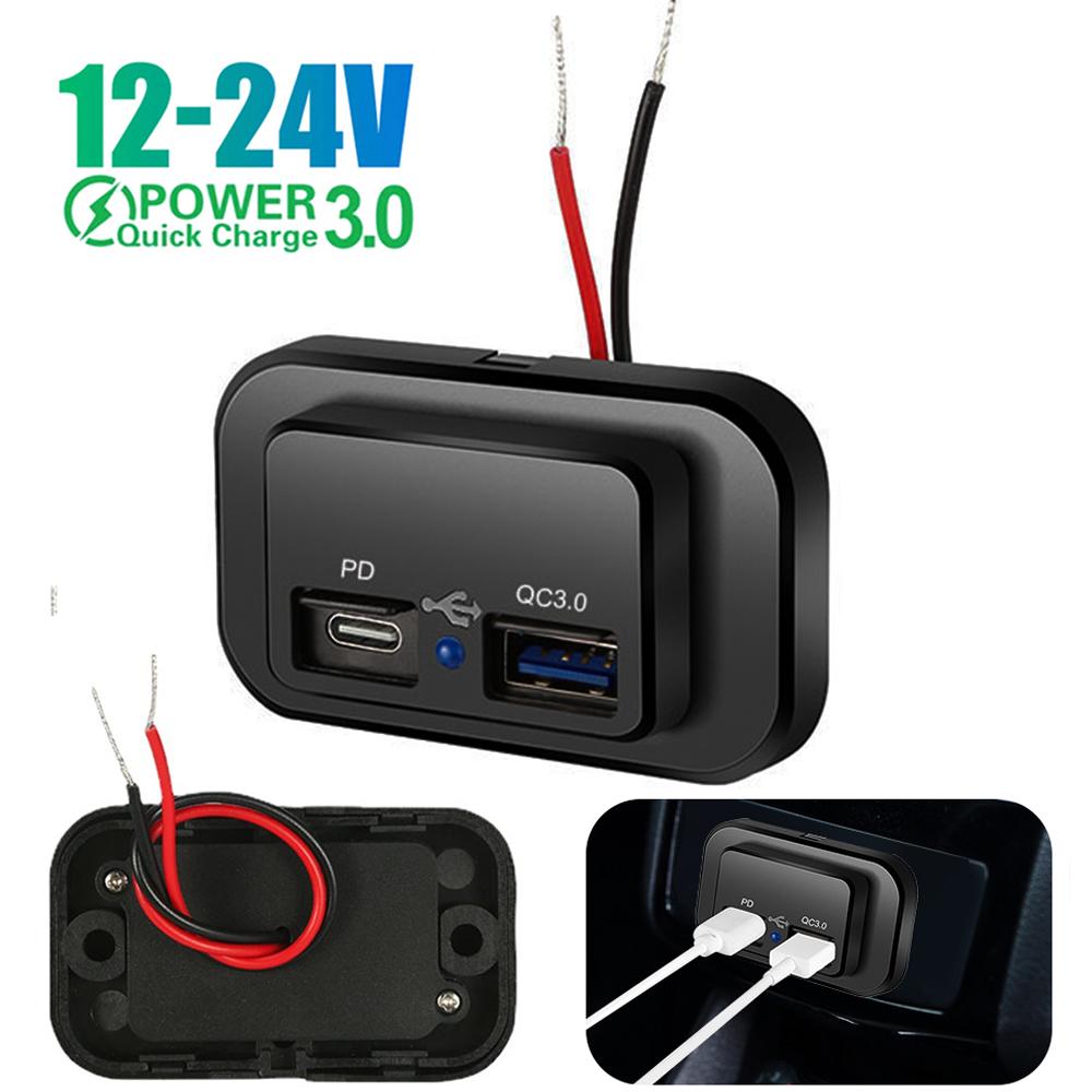 Pd Qc3.0 Dual Usb Panel Phone Charger Socket 12v 24v 3.1a 4.8a Quick Charge Power Outlet Adapter For Motorcycle Truck Atv Rv Vehicle