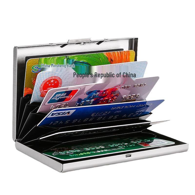 Multifunctional Anti-Theft Stainless Steel Card Holder: Portable Multi-Slot Wallet for Men.