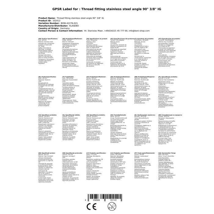 Coude à visser en Inox 90° 3/8" Femelle