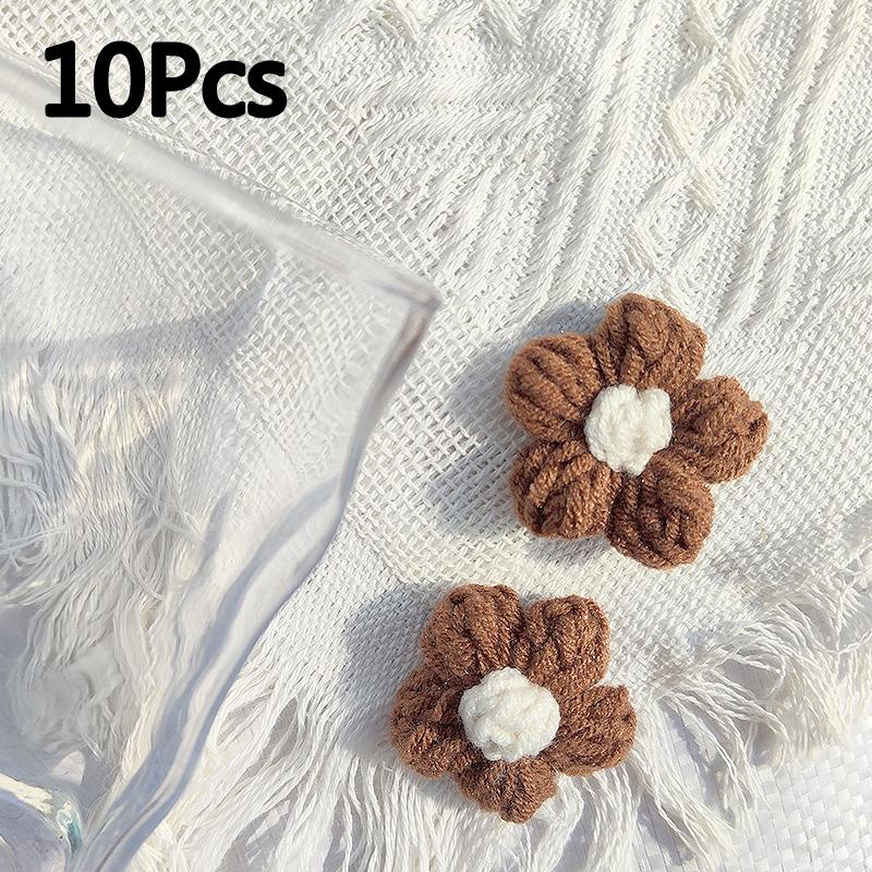 10 шт. вязаные цветы аппликация для одежды шляпа заколка для волос ручная вязка пуховый цветок своими руками нашивки декор швейные аксессуары