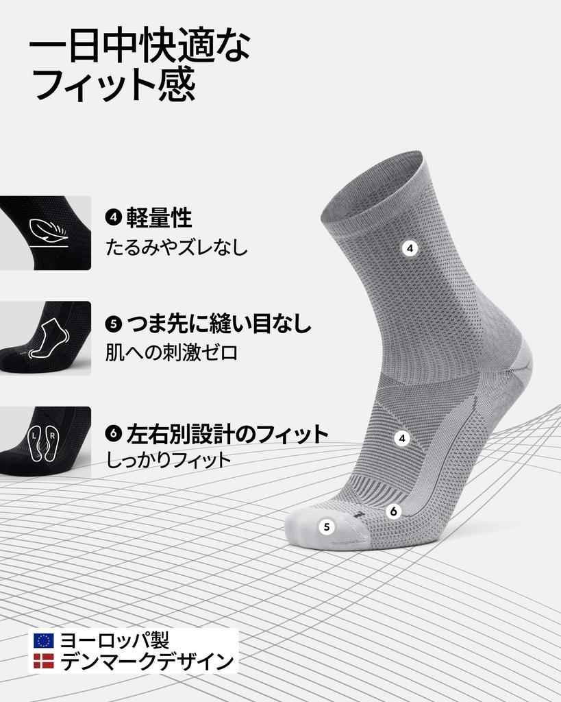 [DANISH ENDURANCE] 2 Pairs Plantar Fasciitis Support Socks, Arch Support, Compression, Light Grey, Sizes 39-42