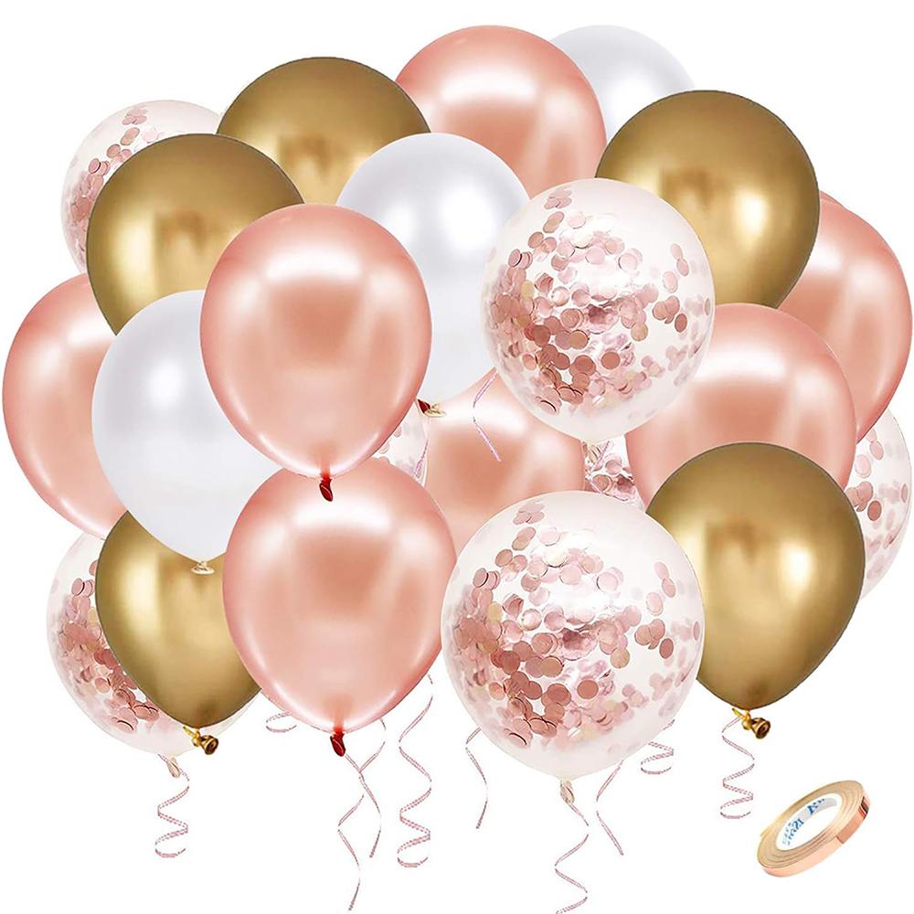 Pearl Rose Gold Latex Balloons Pearl White Metal Rose Gold Confetti Balloon Ribbon Wedding Bridal Shower Decor Birthday Globos