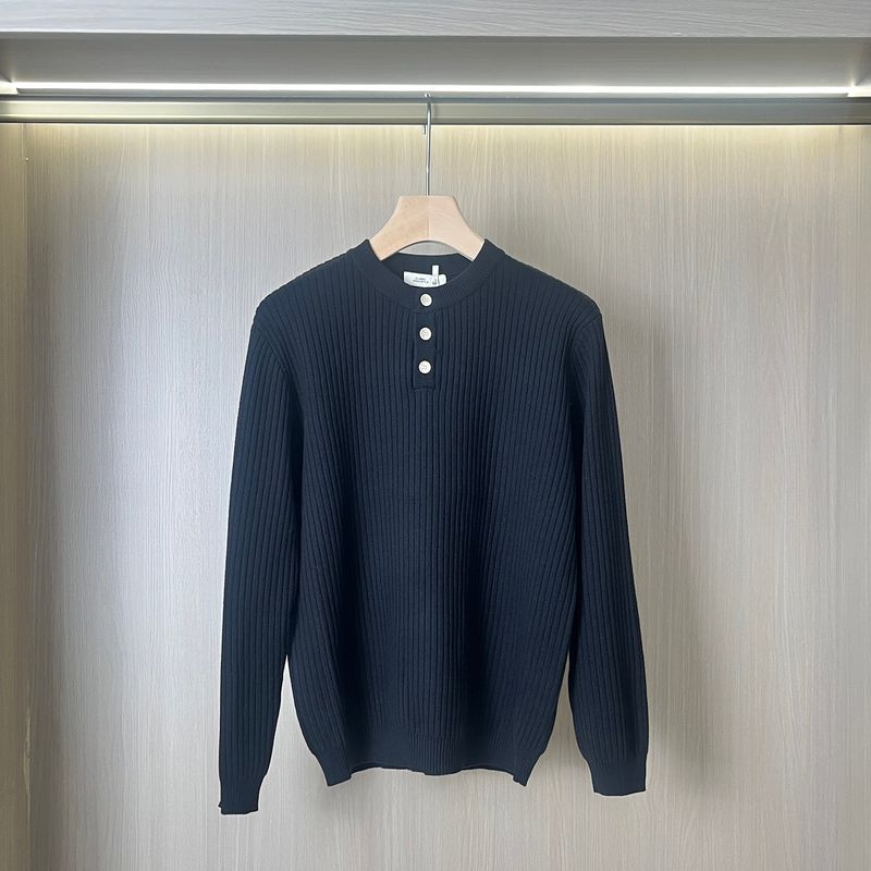High-End Henry Collar Sweater for Men, Skin-Friendly and Delicate, Autumn and Winter Stretchy Casual Round Neck Knit Base Shirt