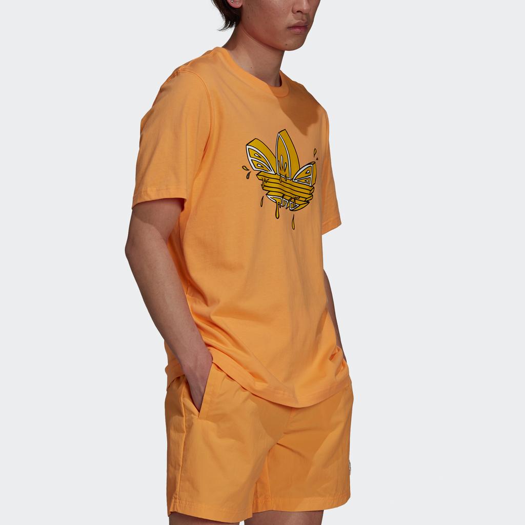 Adidas Originals Lemon Trefoil Tee T Shirts Men's Orange Crew Neck Moderate Straight Fit GN3129