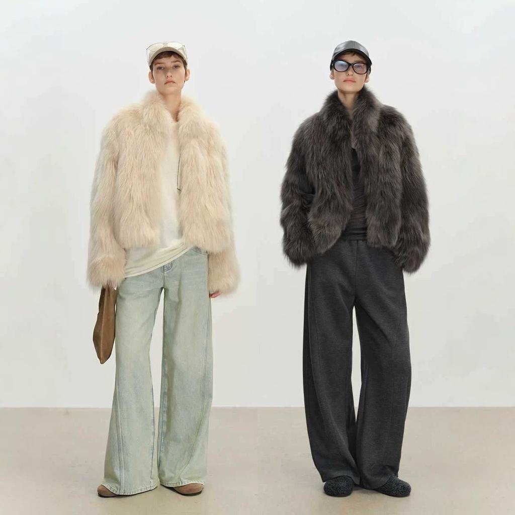 Winter new high-end fashion casual imitation silver fox fur integrated stand-up collar environmentally friendly fur short jacket winter