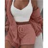 Women's Winter Plush Home Clothes Casual 2-Piece Pajamas Long-Sleeved Shorts Sports Suit for Women