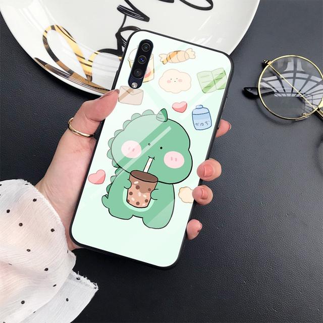Чехол с милым динозавром из мультфильма для Samsung Galaxy A52 A70 A71 A73 A53 A13 5g A03 A72 A22 A21s A03 Core A42, крышка из закаленного стекла