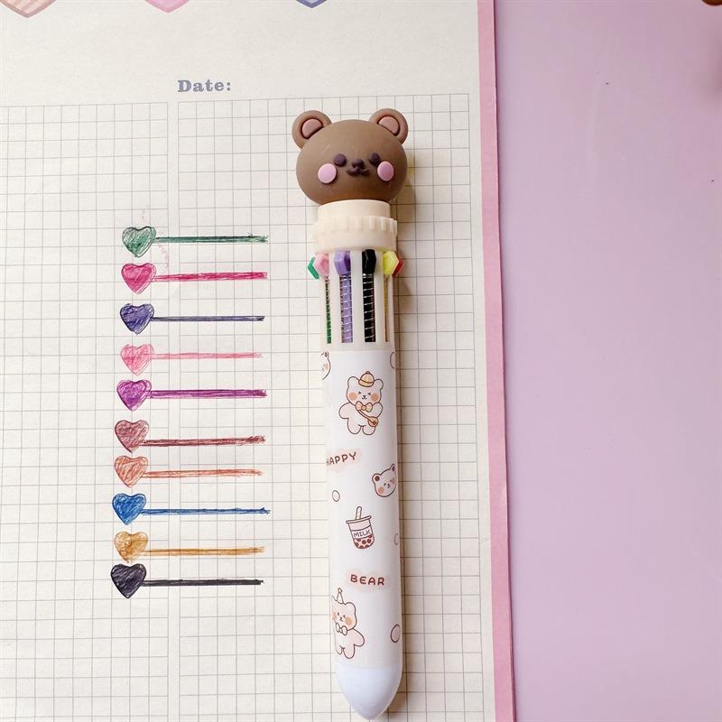 Cartoon Cute Bear Ten Color Ballpoint Pen Kids Favors Happy Birthday Party Gift Christmas Happy New Year Little Bear Pen Present