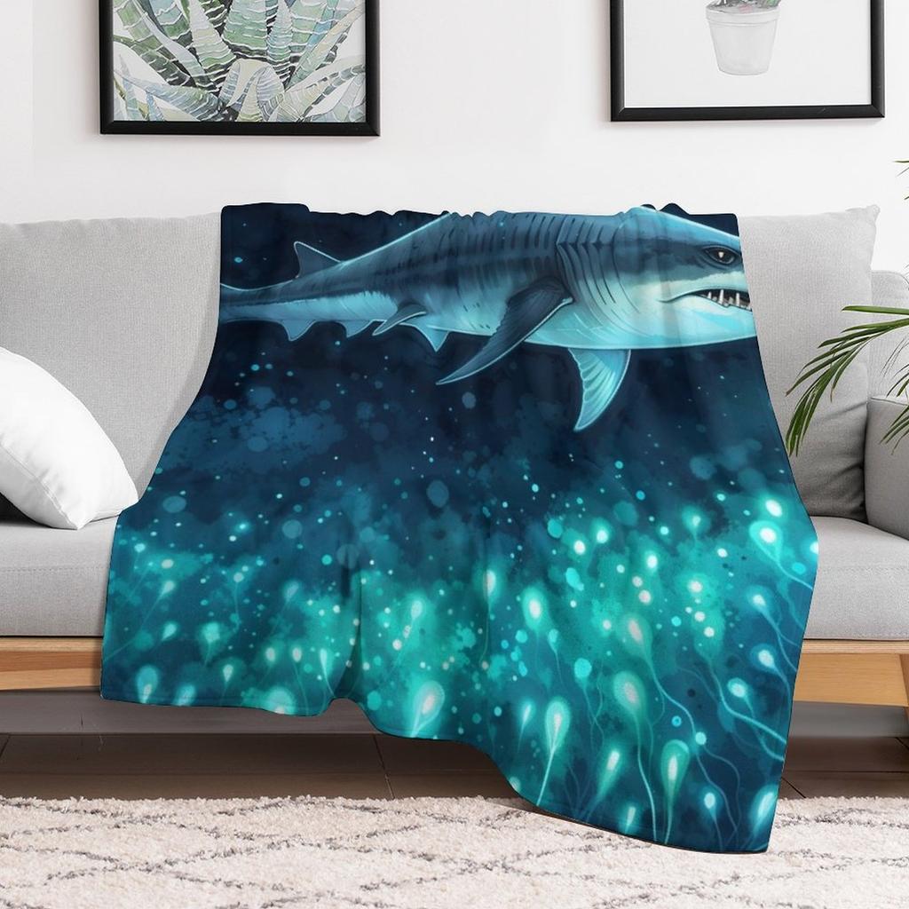 Megalodon Shark Swimming Throw Blanket All Weather Soft Throw Blanket for Sofa