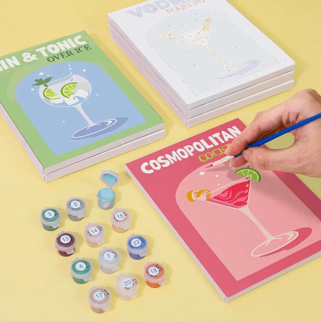 6 наборов для рисования ретро-коктейлей по номерам, наборы для рисования для начинающих на цветном холсте, простая винтажная краска по номерам на холсте