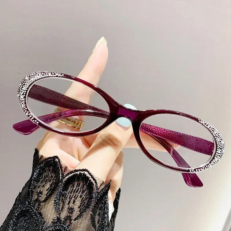 Luxury Round Frame Reading Glasses Fashion Diamond Frame Presbyopia for Women HD Lens Ultralight Far Sight Eyeglasses 0+1.0+4.0