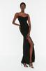 Women's Fashion New Evening Dress & Graduation Dress Black Knitted Long Evening Dress