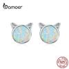BAMOER New Arrival 925 Sterling Silver Cute Cat Ears Big Stone Small Stud Earrings for Women Fashion Earrings Jewelry