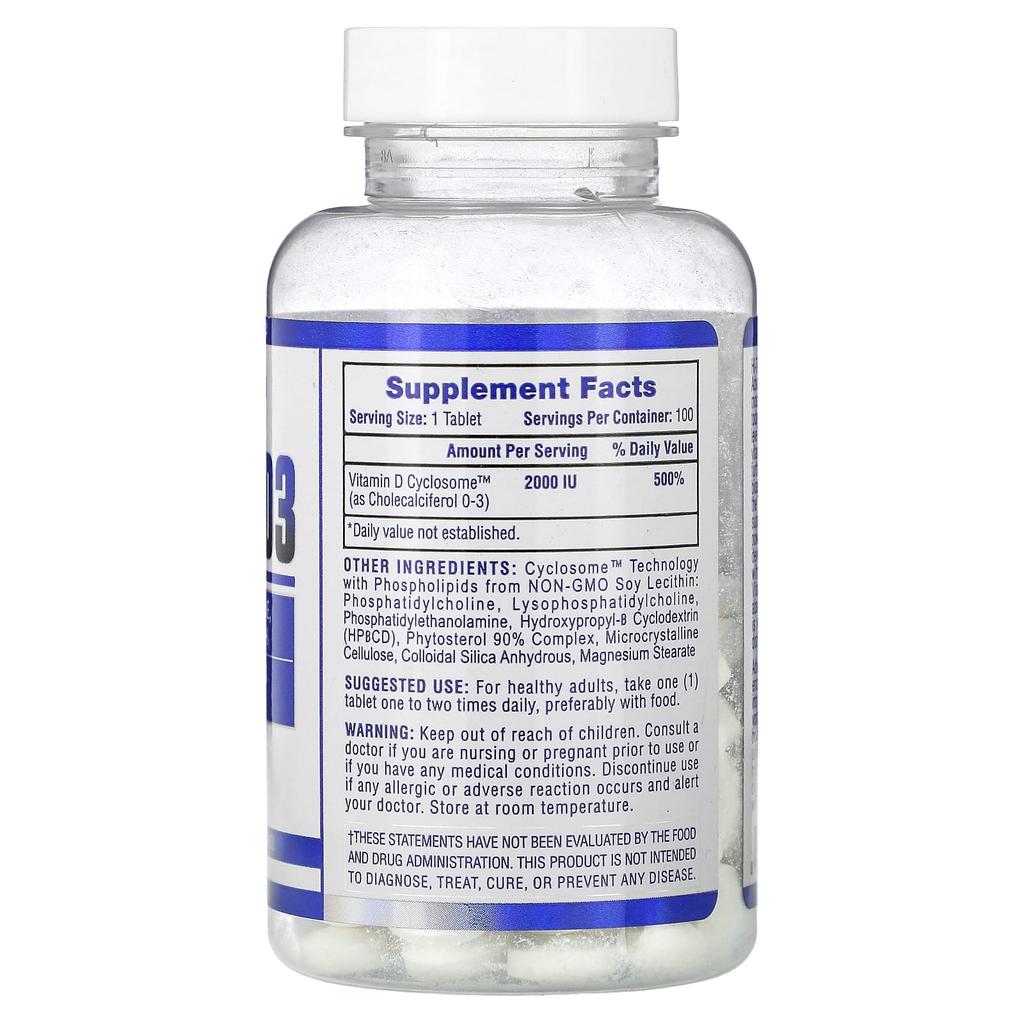 Vitamin D3, 2,000 Iu, 100 tablets