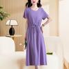 Elegant Women's Summer Dress  New Casual Slim Short Sleeve Long Dress Korean Style Slim Vintage Clothes