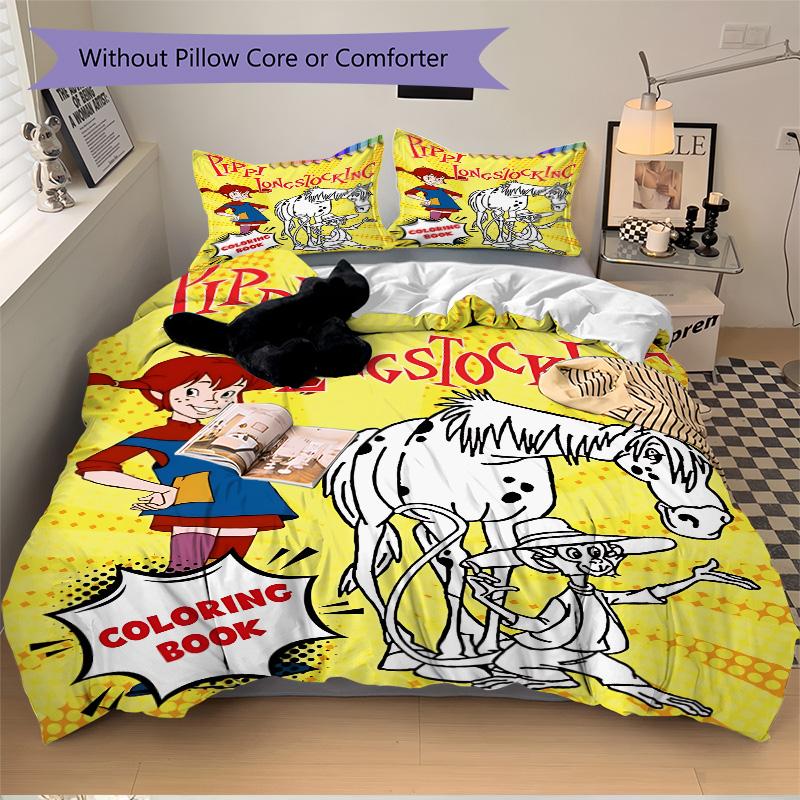 Pippi Adventure Print 3Pcs Bedding Setduvet Cover With 2 Bedropillowcase Home Birthday Gift