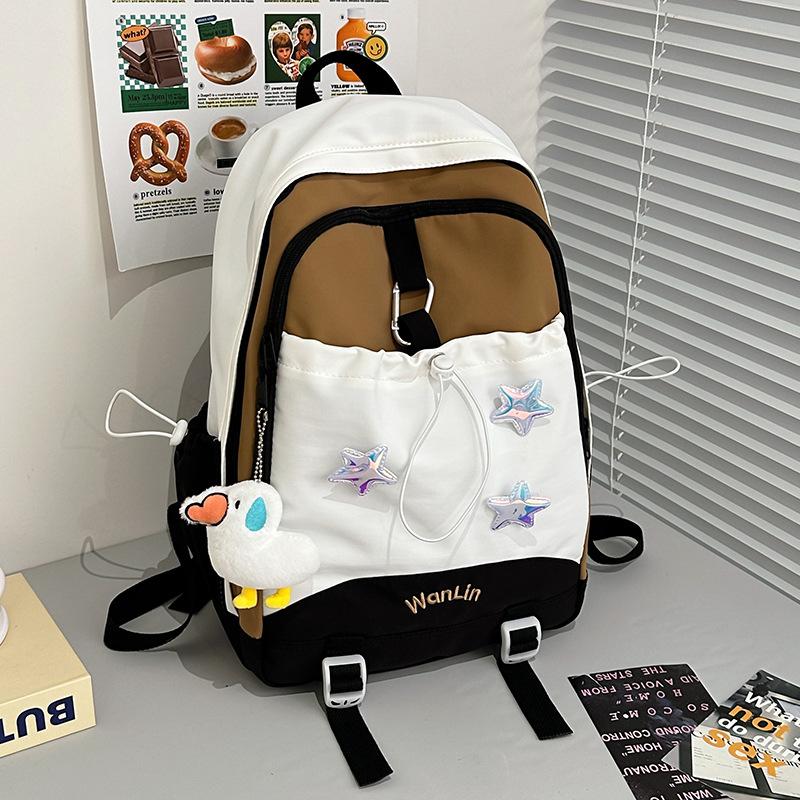 Macaron Cute Versatile Junior High School Schoolbag Female Contrasting Color Backpack High Value High School Backpack