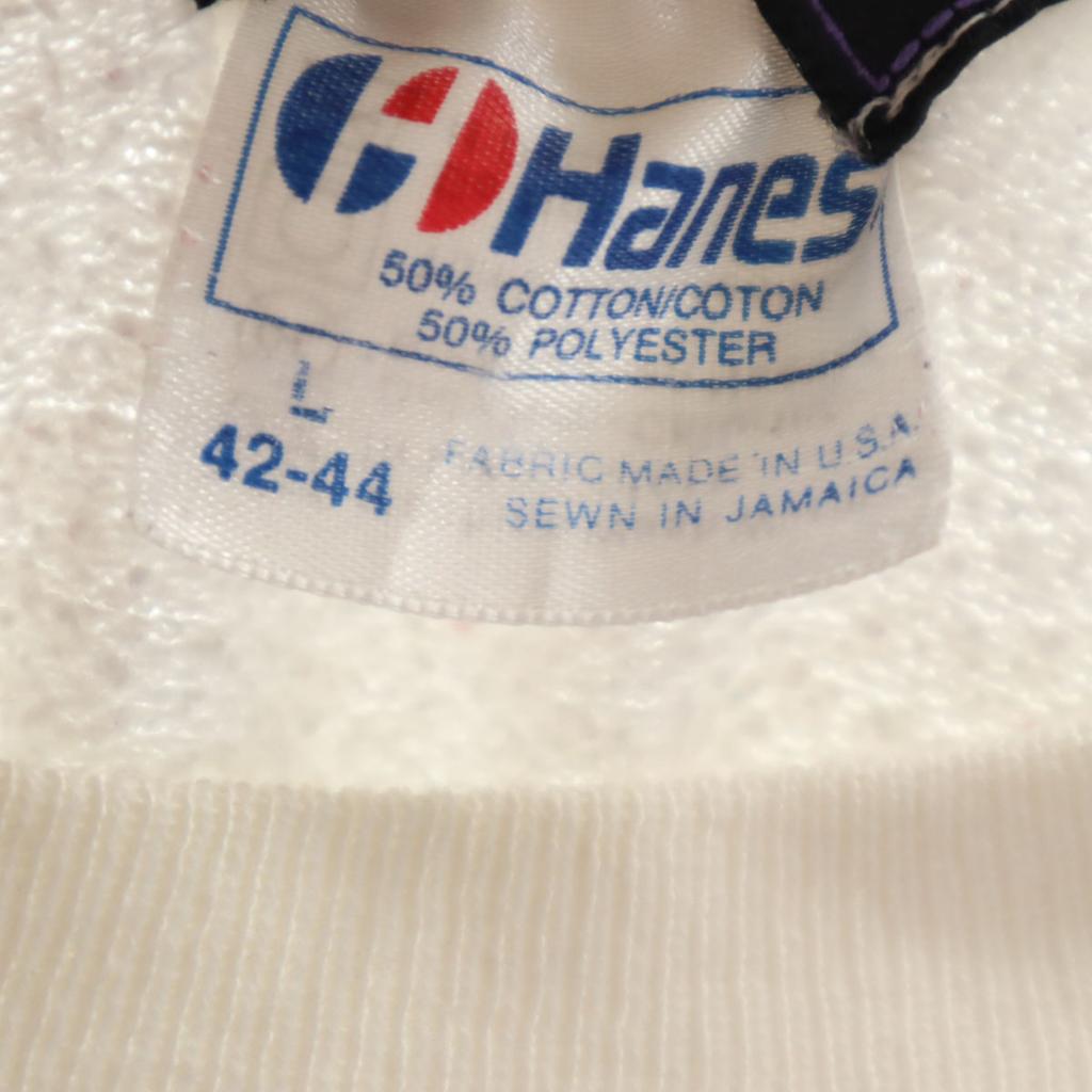 Hanes 80s 90s Old LAUREL BURCH Cat Long sleeve sweat trainer L white Cat Men's Used