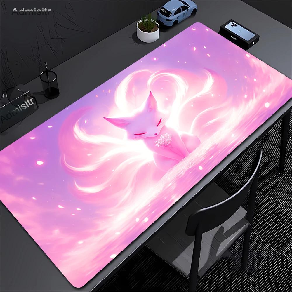 Розовый Лис Большой Игровой Коврик для Мыши XXL Игровой Коврик для Мыши Офисные Аксессуары для Длинного Стола Коврик для Мыши Кавайный Девятихвостый Лис Настольный Коврик Xxl