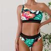 Women's Swimwear Tankini 2 Piece Swimsuit Red Flowers and Green Leaves Print Vacation Bathing Suits