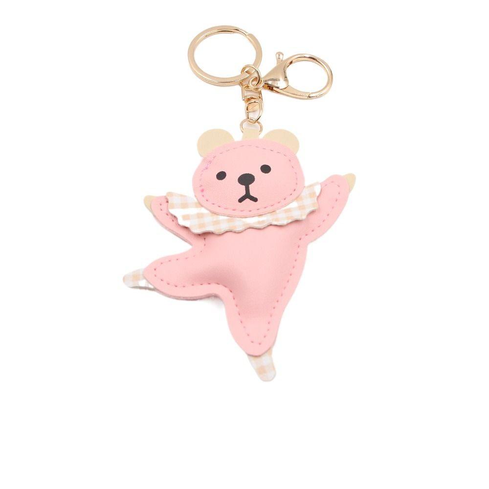 Patchwork PU Bear Pendant Animal Car Keyring Creative Ballet Bear Keychain Girl/Boy
