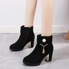 Fashion Black Suede Rhinestone Heeled Woman Short Shoes Round Toe Autumn Winter Warm Ankle Boots for Women High Quality Y2k Booties Sale