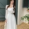 2024 Vestidos De Mujer, шикарное корейское платье, женская туника с квадратным воротником и пышными рукавами, осенний халат, винтажное кружевное лоскутное платье макси