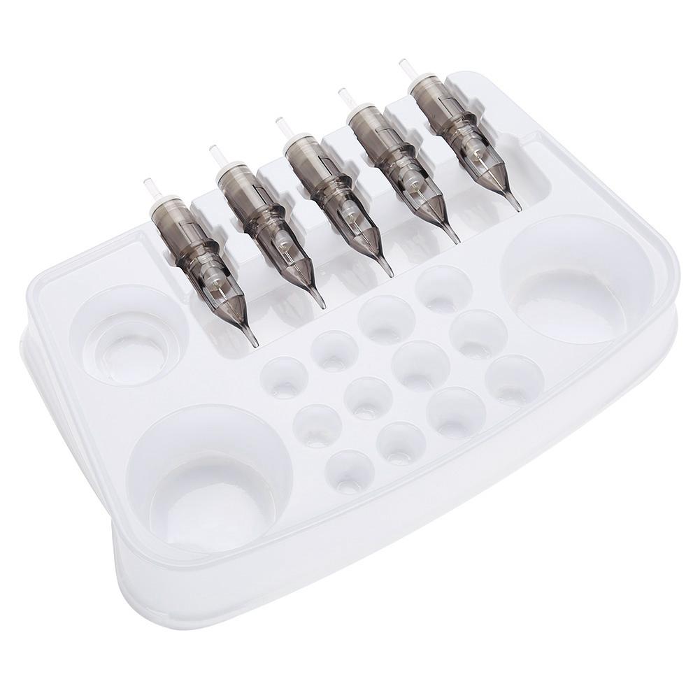 12Pcs Disposable Plastic Tattoo Cartridge Color Tray Needle Holder Stand Trays Tattoo Plate