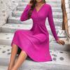 Женское однотонное платье длиной до колена с длинными рукавами и V-образным вырезом