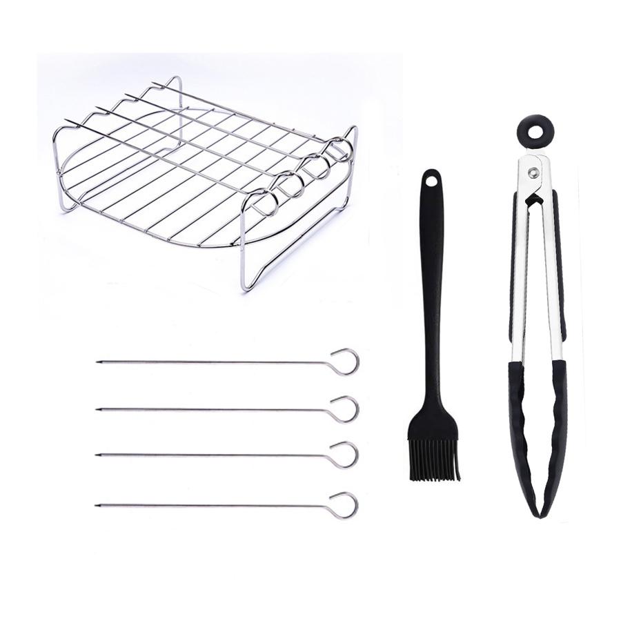 Гриль для аэрофритюрницы, электрическая фритюрница из нержавеющей стали, аксессуары для гриля, 4-контактная двухъярусная решетка для аэрофритюрницы с зажимом для еды