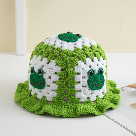 Мультяшная шерстяная шапка с аппликацией в виде вишневого гриба, вязаная шапка, полая, конфетного цвета, детский головной убор, ведро