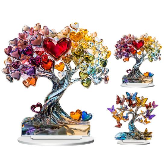 Love Heart Tree Ornament Colorful Acrylic 2D Flat Decoration Valentine's Day Decor Tabletop