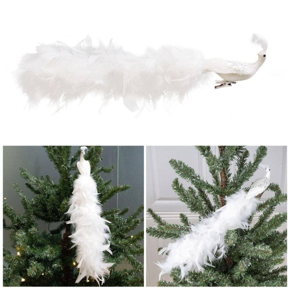 Realistic Christmas Simulation Peacocks Cartoon Not Fade Christmas Feathered Birds Hangable White Christmas Tree Decoration