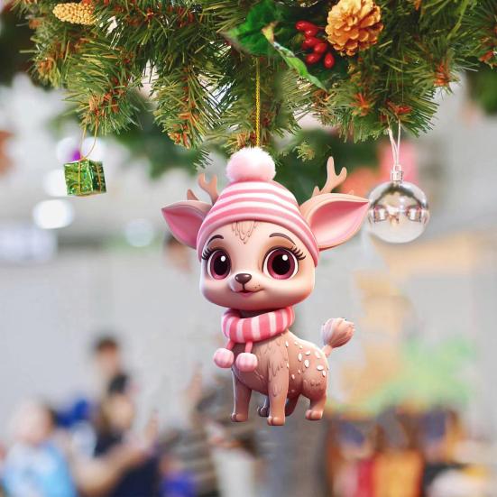 Креативное рождественское украшение в виде розового лося со шнурком, милый внешний вид, подвеска заднего вида для автомобиля, подвесное украшение для рождественской елки