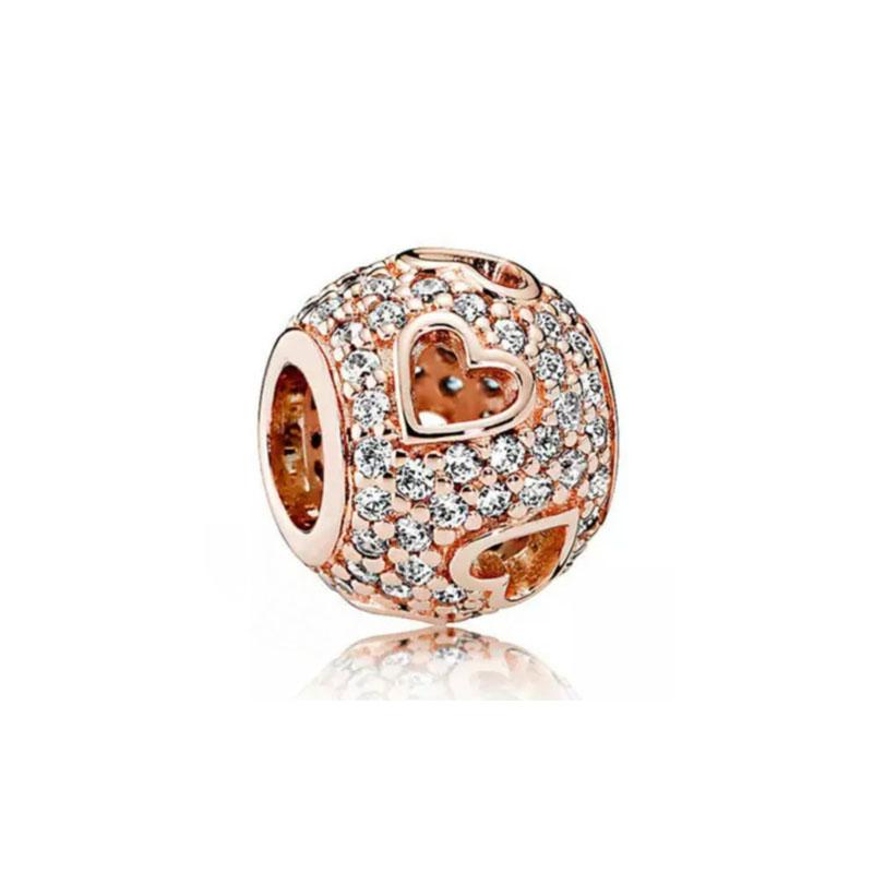 Серия Rose Gold Подвески-бусины в форме сердца Цветок Зажим Медь Подходит для Европейских Оригинальных Браслетов Сделай сам Элегантные Украшения