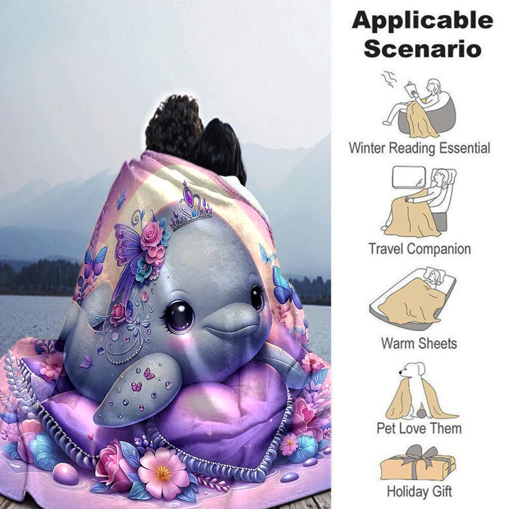1pc Dolphin Princess blanket Lightweight Flannel Throw for Sofa Bed Travel Camping Livingroom Office Couch Chair