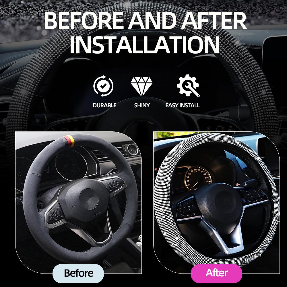 Хрустальный чехол на руль автомобиля для женщин и девочек, милый блестящий чехол на руль, блестящие стразы, алмаз, защита рулевого колеса автомобиля
