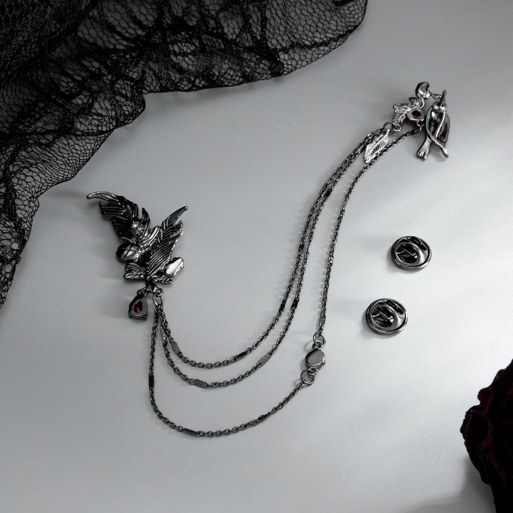 Multi-Layer Tassel Rose Brooch Pin Antique Alloy Gothic Brooch Tassel Chain Brooch Goth Costume