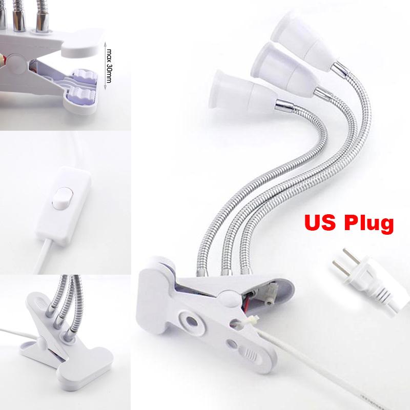 Розетка E27 с 3 головками, гибкий зажим для светильника с переключателем включения/выключения, держатель лампы для настольного светильника, основание светодиодной лампы для выращивания растений