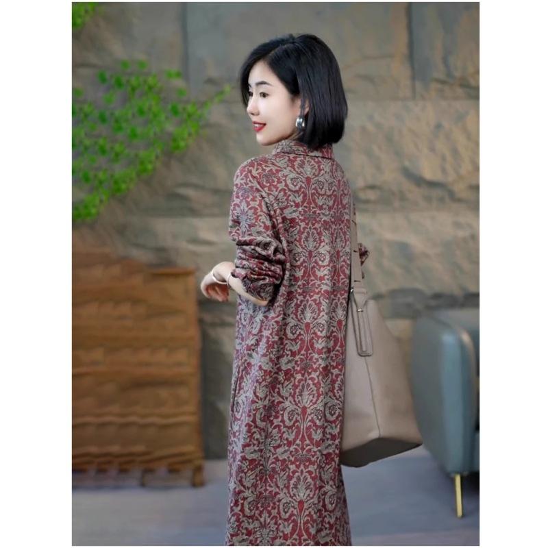 Premium Retro Printed Lapel Cotton and Linen Dress 2025 Spring New Loose Foreign Versatile Shirt Long Dress
