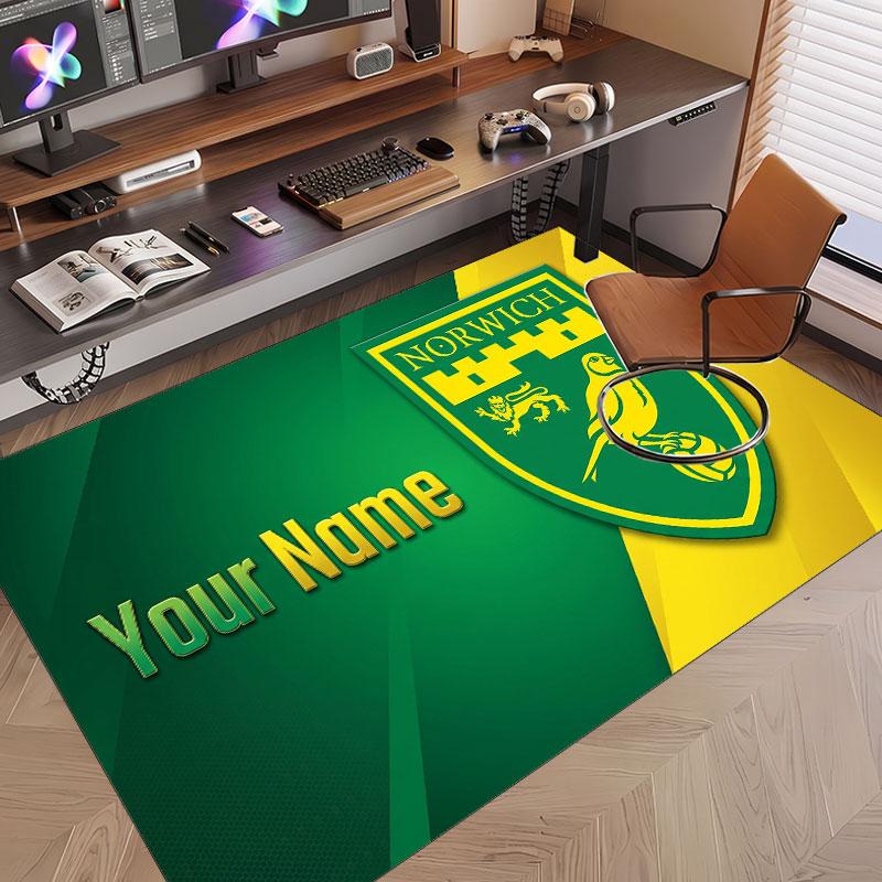 Custom Rug Norwich City Pattern Print Name Text Soft Non‑Slip Floor Carpet for Home Indoor Decoration