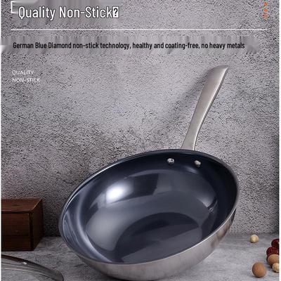 Вок из чистого титана без покрытия, с антипригарным покрытием Blue Diamond, позволяющий готовить без масла, подходит для индукционных и газовых плит.