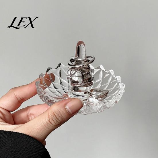 Modern Ring Storage for Vanity Glass Holder, Water Ripple Elegant Jewelry Dish, Clear Decorative Tray Trinket Bedside Table And Bathroom Countertop